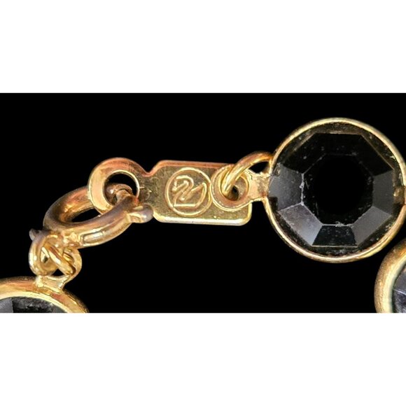 Vintage Swarovski Black Crystal Bezel Gold-Tone Bracelet - Picture 4 of 5